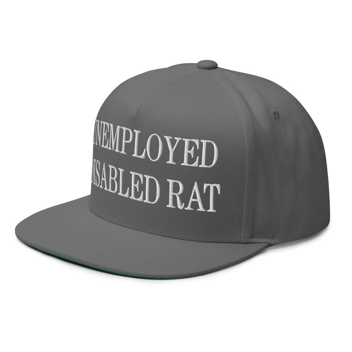 Unemployed Disabled Rat Embroidered 5 Panel Flat Bill Brim Snapback Hat