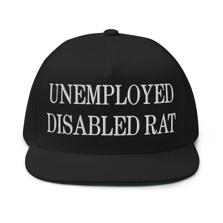 Unemployed Disabled Rat Embroidered 5 Panel Flat Bill Brim Snapback Hat - Black