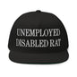 Unemployed Disabled Rat Embroidered 5 Panel Flat Bill Brim Snapback Hat - Black