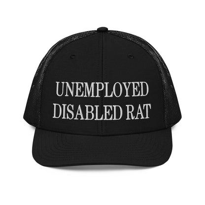 Unemployed Disabled Rat Embroidered Classic Mesh Trucker Hat - Black