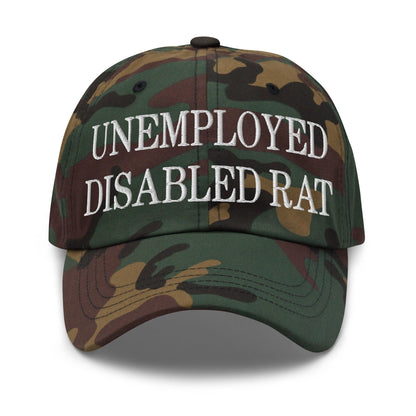 Unemployed Disabled Rat Embroidered Dad Hat - Green Camo