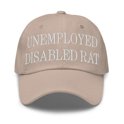 Unemployed Disabled Rat Embroidered Dad Hat - Stone