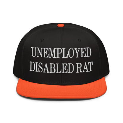 Unemployed Disabled Rat Embroidered Flat Brim Bill Snapback Hat - Orange / Black