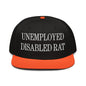 Unemployed Disabled Rat Embroidered Flat Brim Bill Snapback Hat - Orange / Black