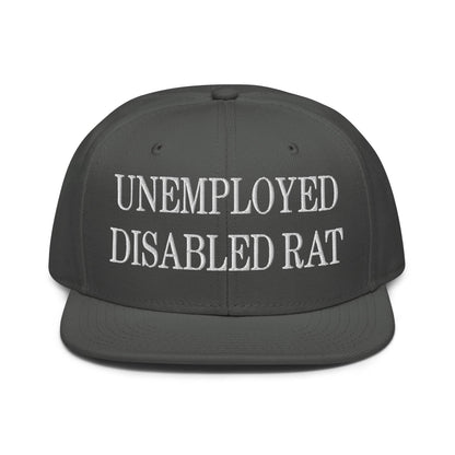 Unemployed Disabled Rat Embroidered Flat Brim Bill Snapback Hat - Charcoal gray