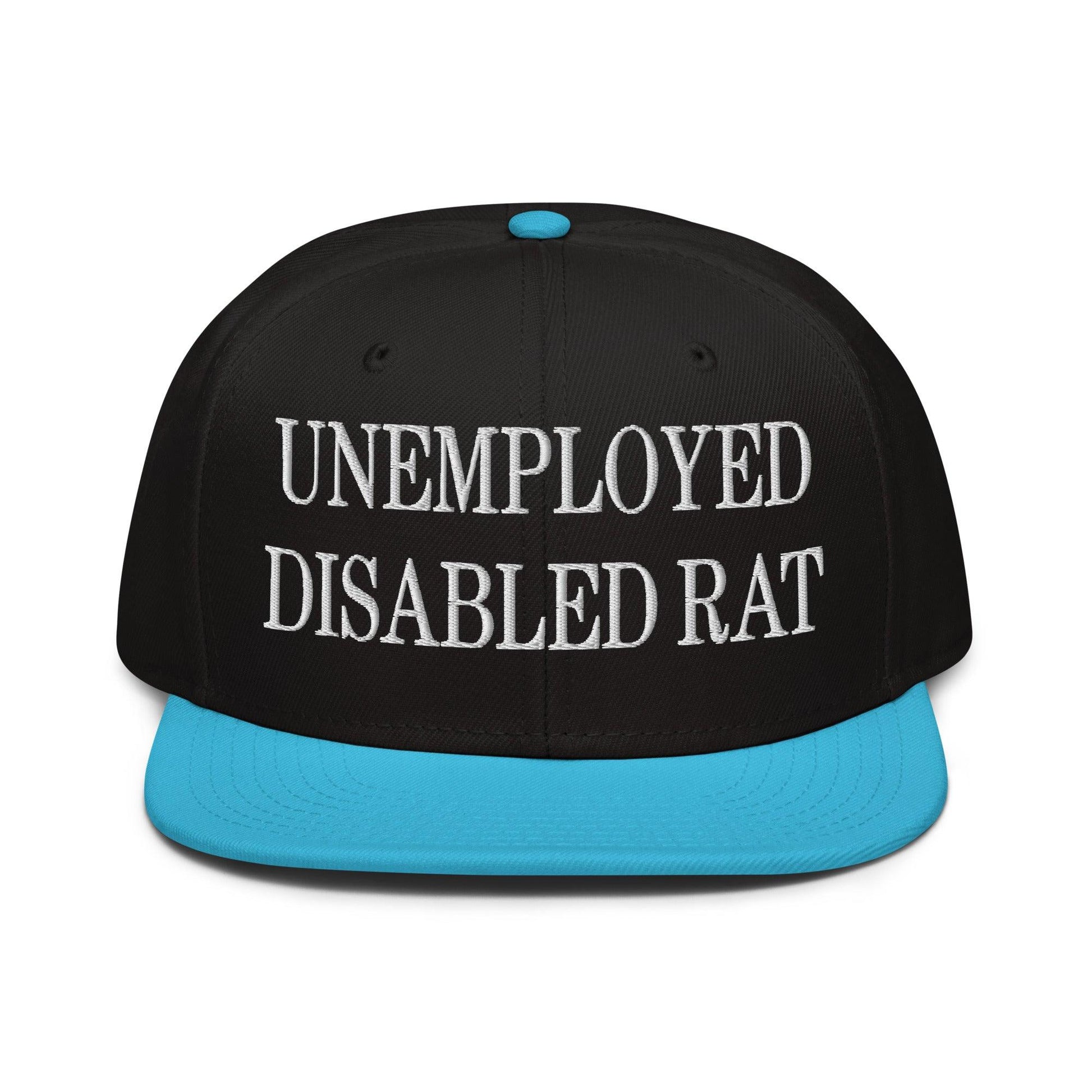 Unemployed Disabled Rat Embroidered Flat Brim Bill Snapback Hat - Aqua blue / Black