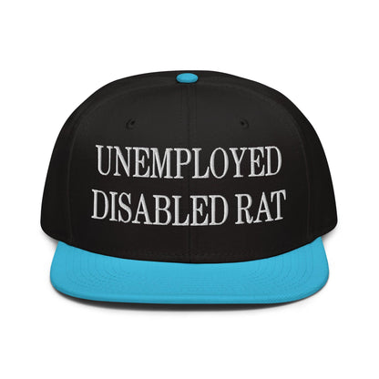 Unemployed Disabled Rat Embroidered Flat Brim Bill Snapback Hat - Aqua blue / Black