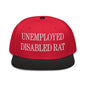 Unemployed Disabled Rat Embroidered Flat Brim Bill Snapback Hat - Black / Red
