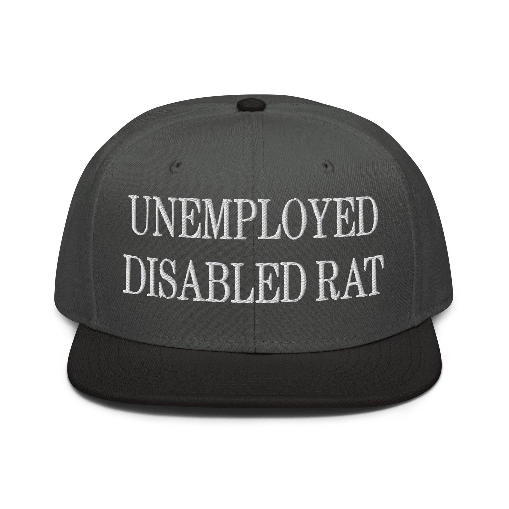 Unemployed Disabled Rat Embroidered Flat Brim Bill Snapback Hat - Black / Charcoal gray