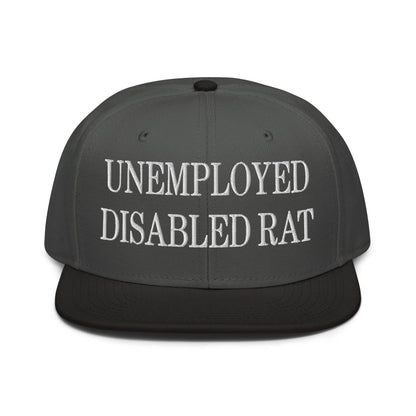 Unemployed Disabled Rat Embroidered Flat Brim Bill Snapback Hat - Black / Charcoal gray