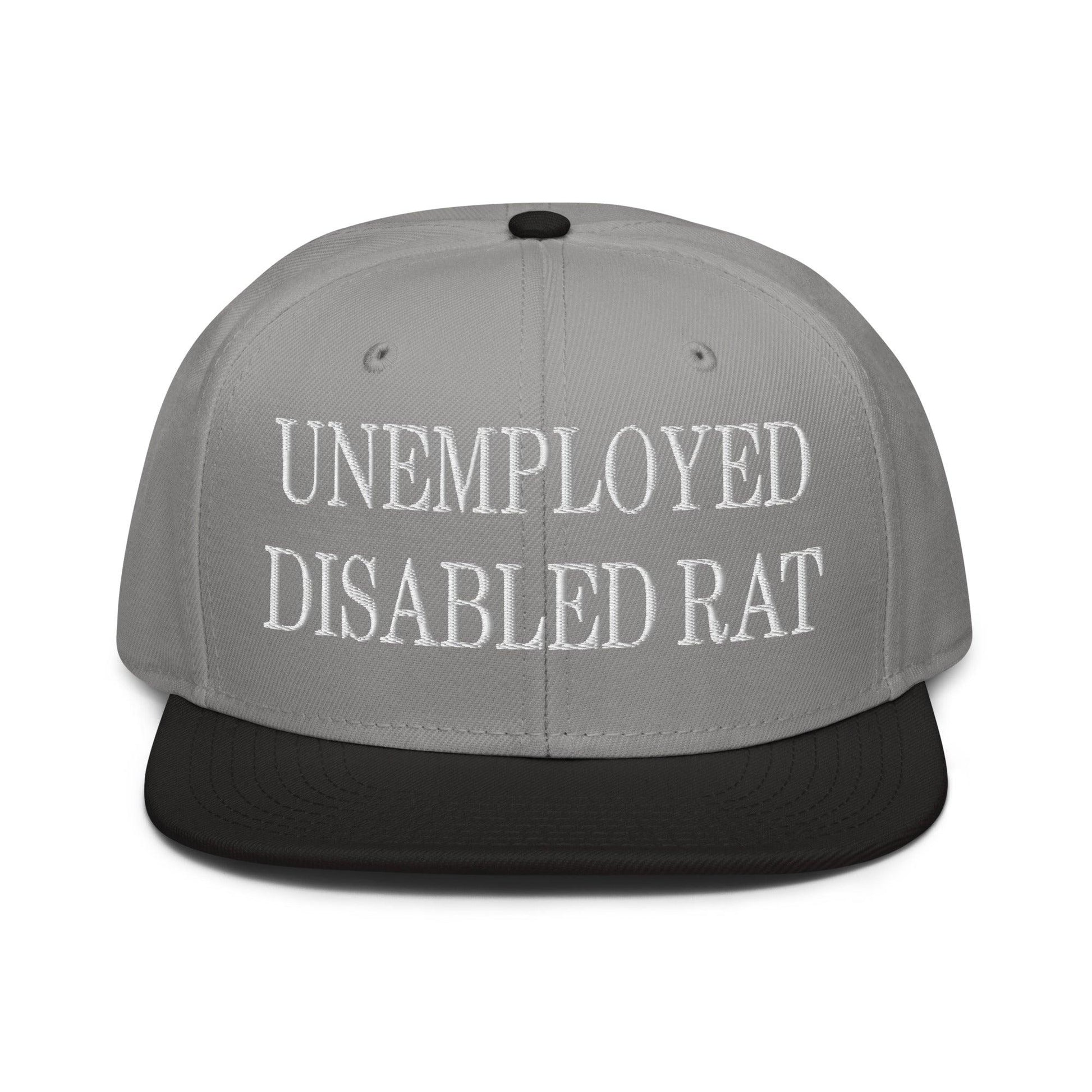 Unemployed Disabled Rat Embroidered Flat Brim Bill Snapback Hat - Black / Gray