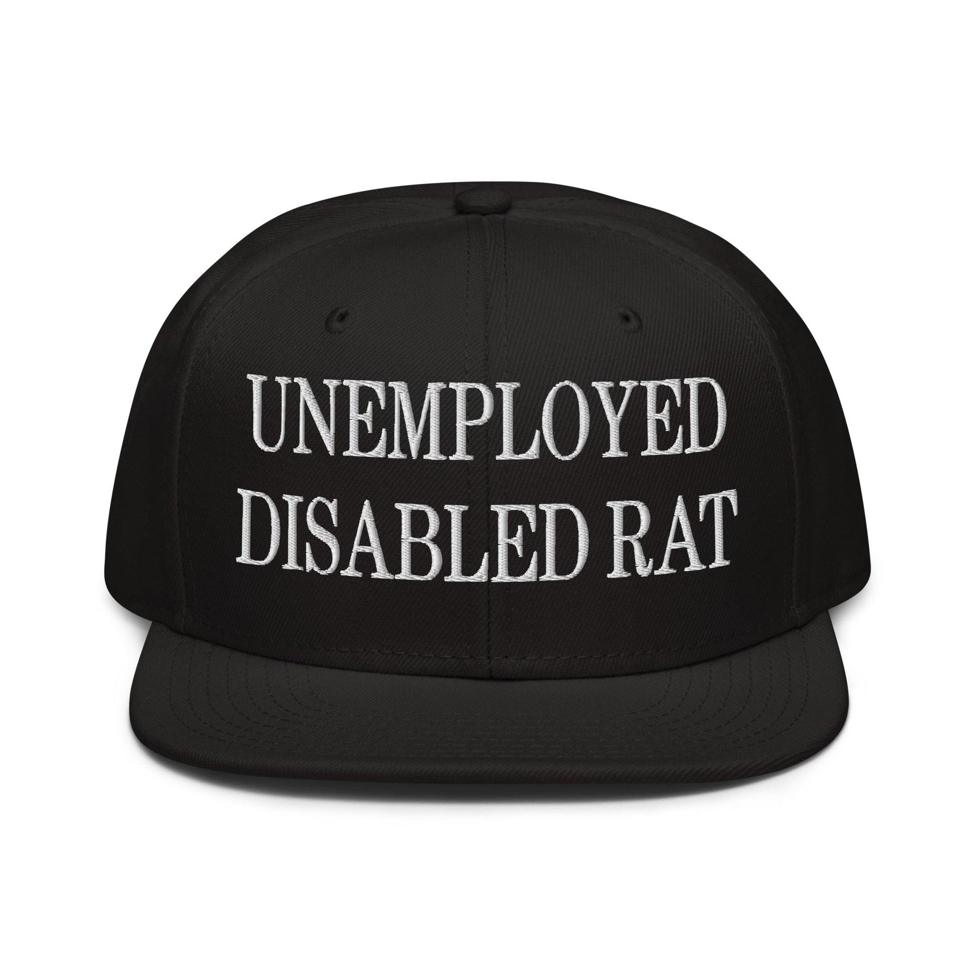 Unemployed Disabled Rat Embroidered Flat Brim Bill Snapback Hat - Black