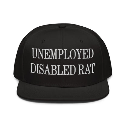 Unemployed Disabled Rat Embroidered Flat Brim Bill Snapback Hat - Black