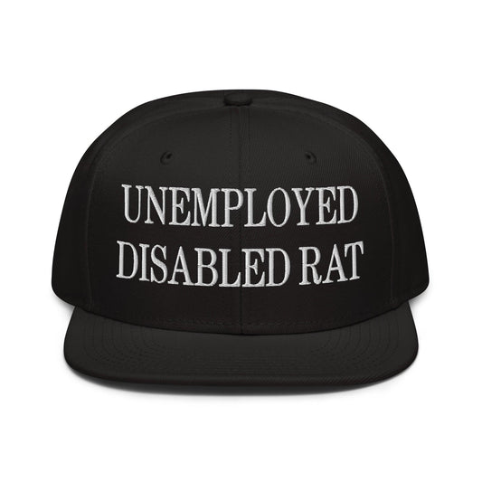 Unemployed Disabled Rat Embroidered Flat Brim Bill Snapback Hat - Black