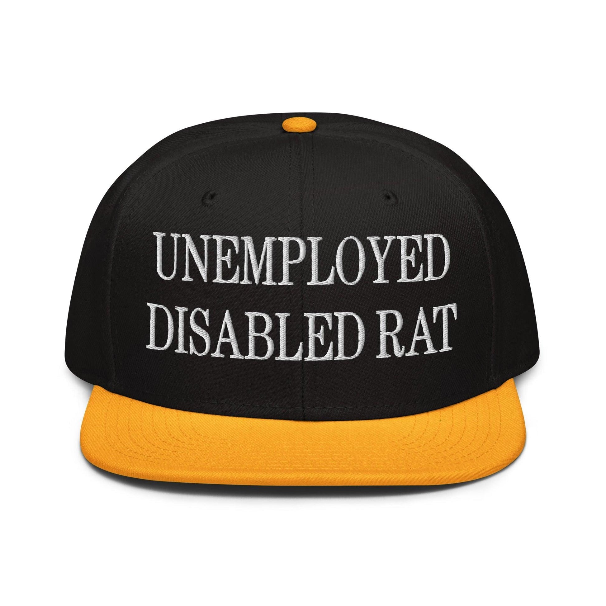 Unemployed Disabled Rat Embroidered Flat Brim Bill Snapback Hat - Gold / Black