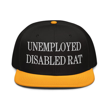 Unemployed Disabled Rat Embroidered Flat Brim Bill Snapback Hat - Gold / Black