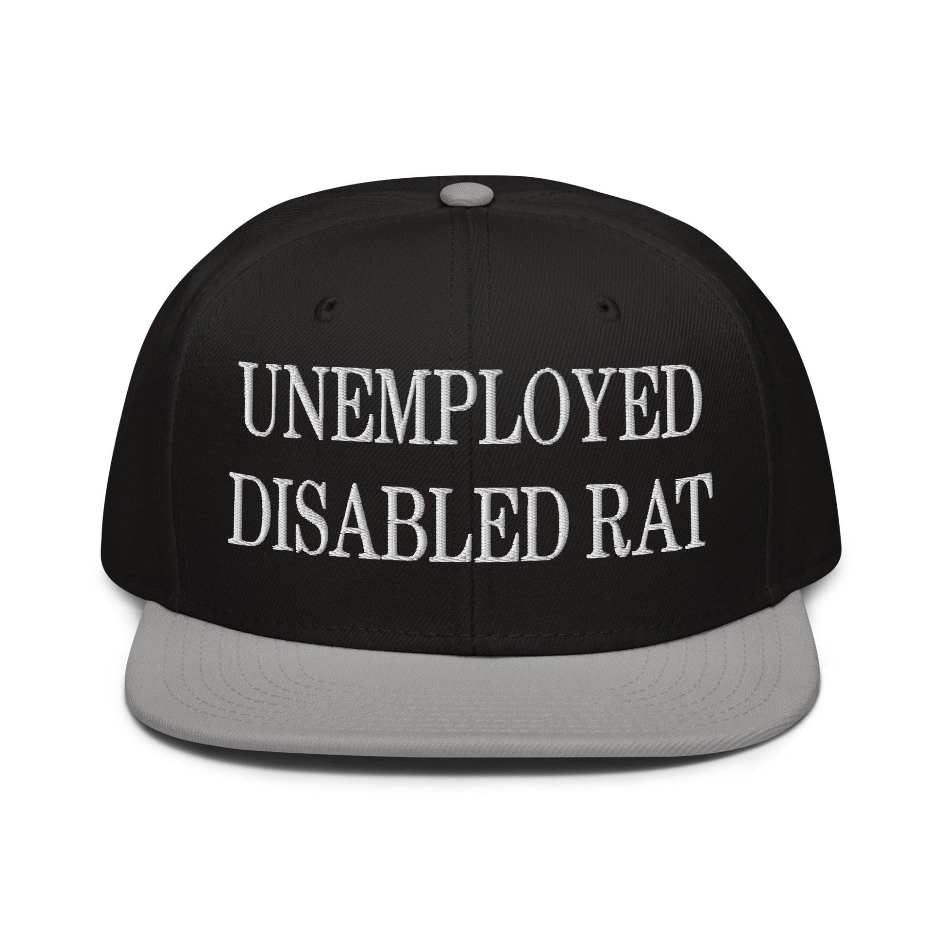 Unemployed Disabled Rat Embroidered Flat Brim Bill Snapback Hat - Gray / Black