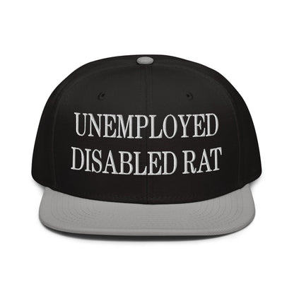 Unemployed Disabled Rat Embroidered Flat Brim Bill Snapback Hat - Gray / Black