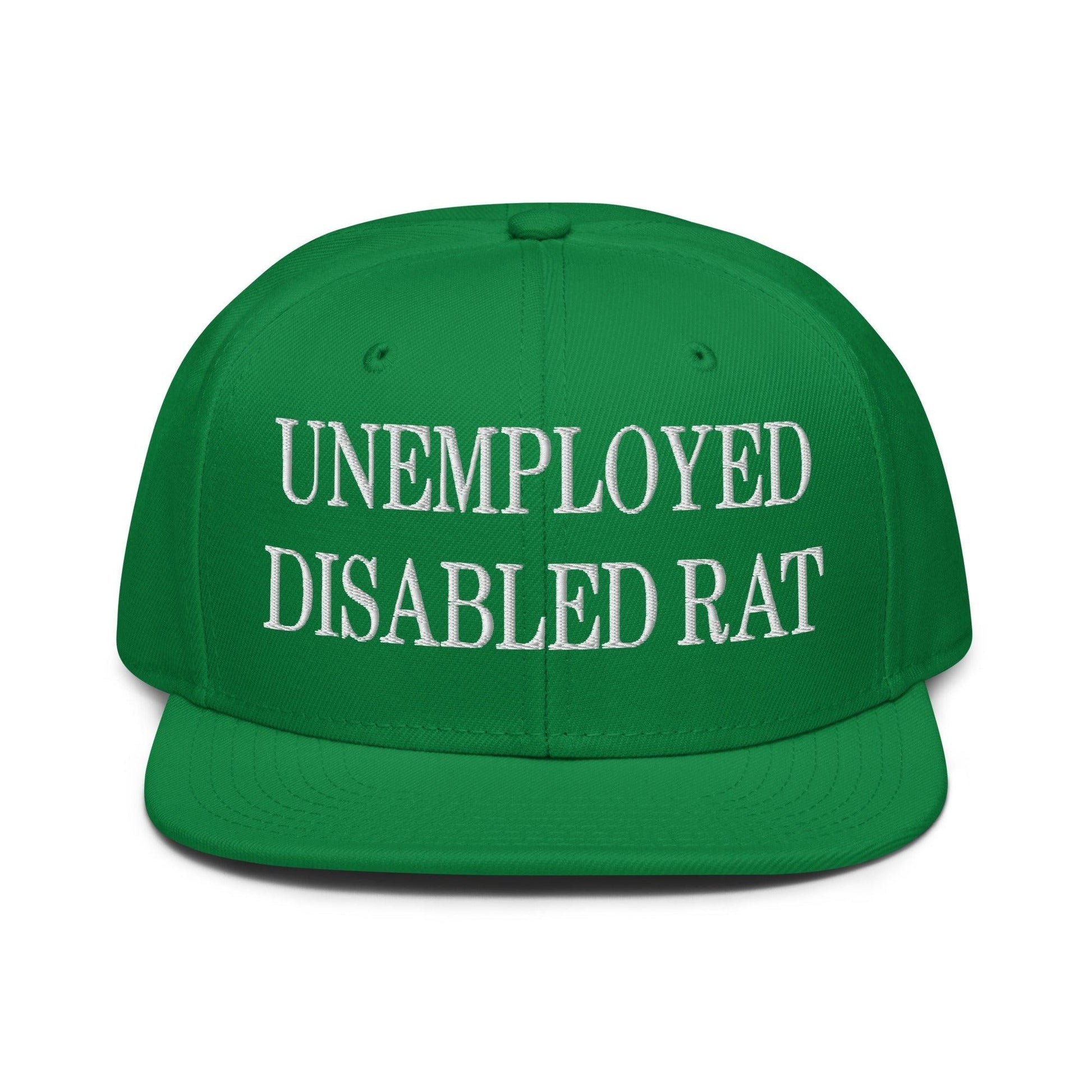 Unemployed Disabled Rat Embroidered Flat Brim Bill Snapback Hat - Kelly Green