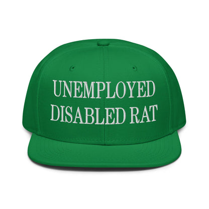 Unemployed Disabled Rat Embroidered Flat Brim Bill Snapback Hat - Kelly Green