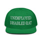 Unemployed Disabled Rat Embroidered Flat Brim Bill Snapback Hat - Kelly Green