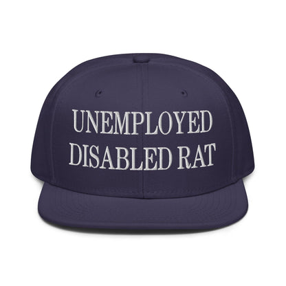 Unemployed Disabled Rat Embroidered Flat Brim Bill Snapback Hat - Navy blue