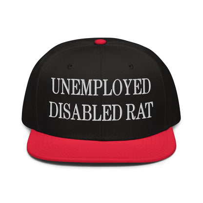 Unemployed Disabled Rat Embroidered Flat Brim Bill Snapback Hat - Red / Black