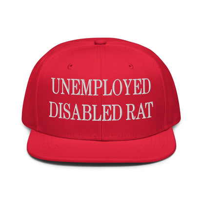 Unemployed Disabled Rat Embroidered Flat Brim Bill Snapback Hat - Red