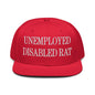 Unemployed Disabled Rat Embroidered Flat Brim Bill Snapback Hat - Red