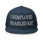 Unemployed Disabled Rat Embroidered Mesh Flat Bill Brim Trucker Hat - Navy