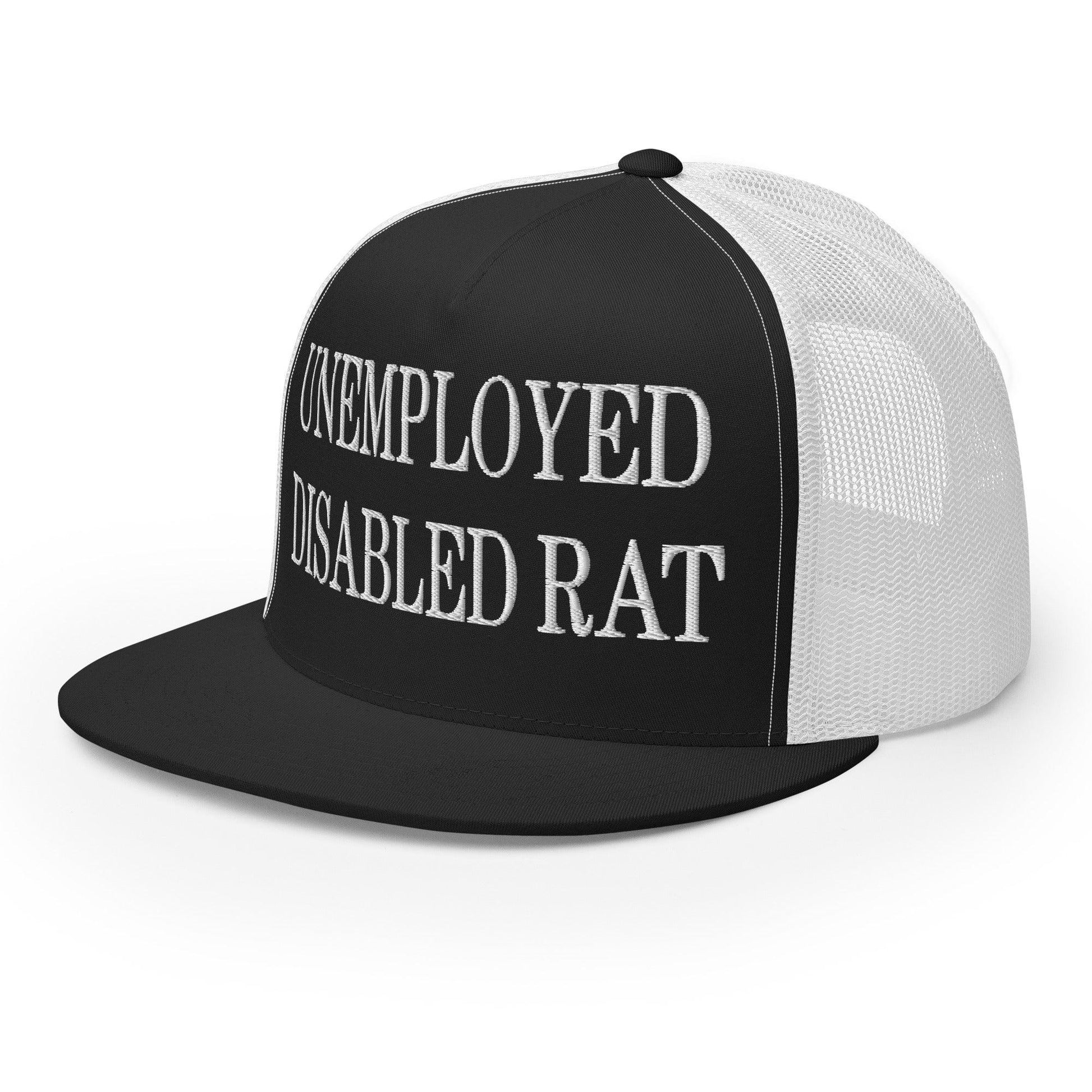 Unemployed Disabled Rat Embroidered Mesh Flat Bill Brim Trucker Hat