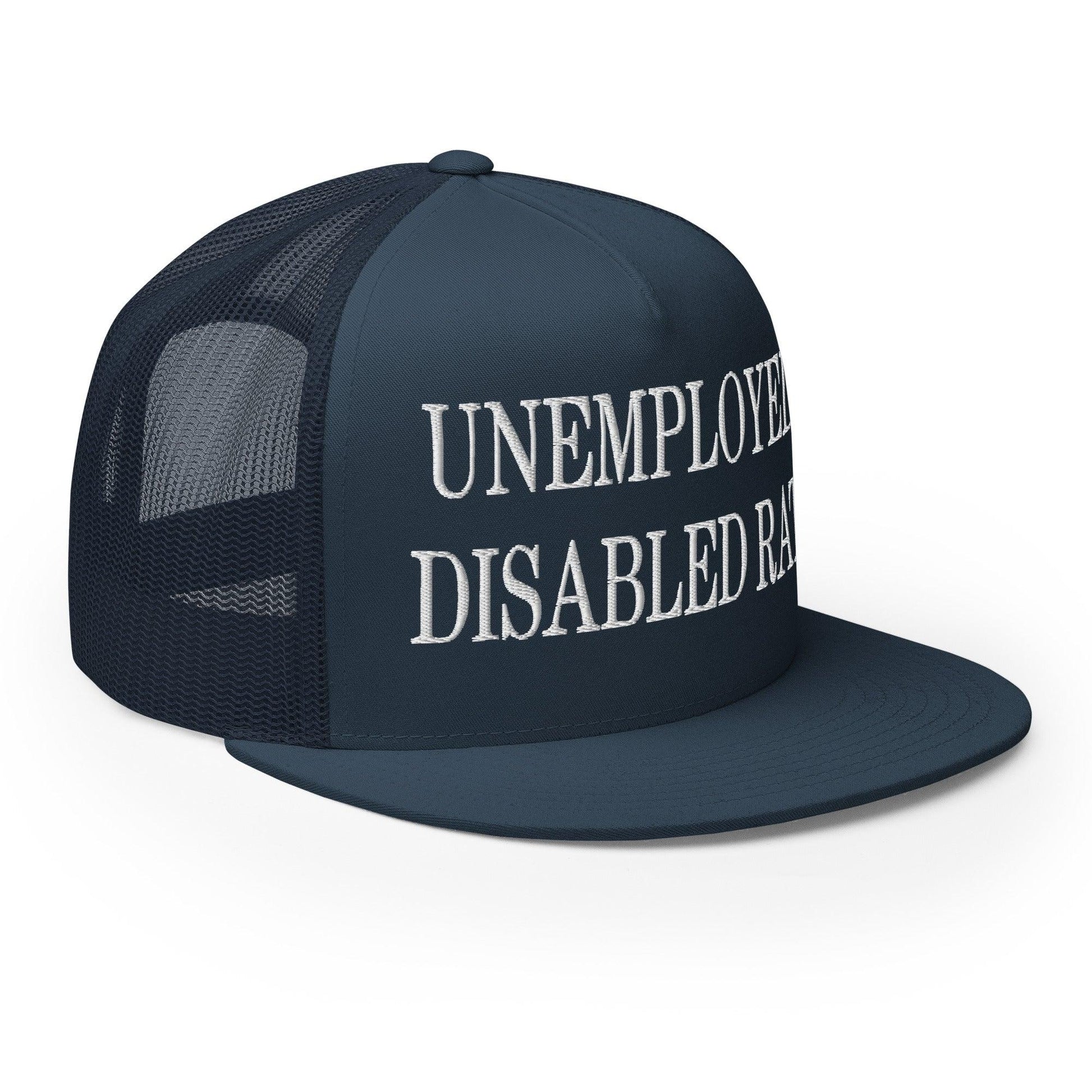 Unemployed Disabled Rat Embroidered Mesh Flat Bill Brim Trucker Hat