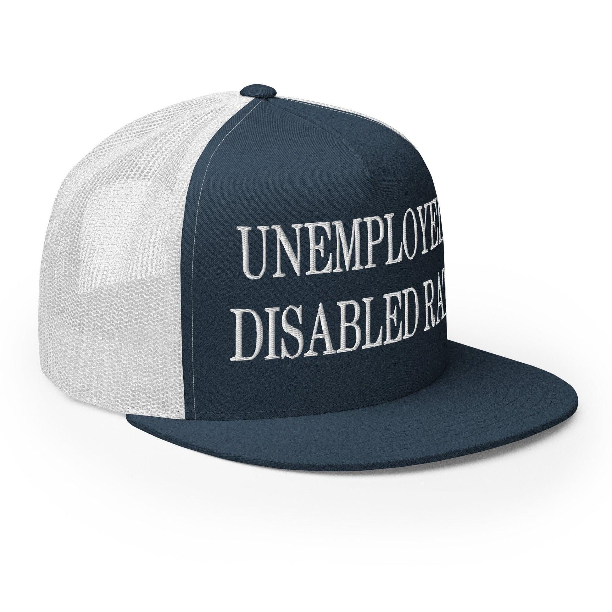Unemployed Disabled Rat Embroidered Mesh Flat Bill Brim Trucker Hat