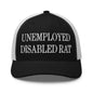 Unemployed Disabled Rat Embroidered Mesh Trucker Hat - Black/ White