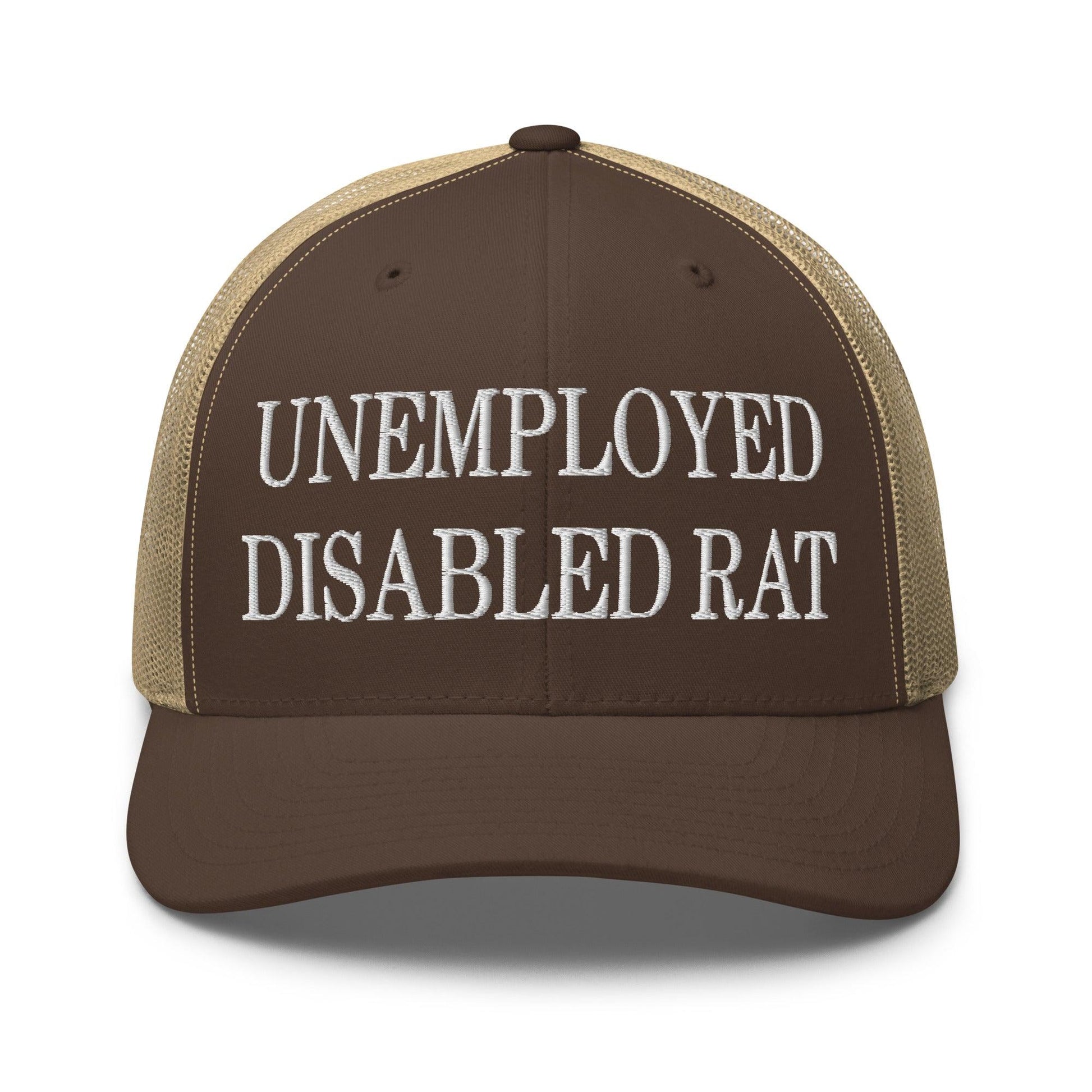 Unemployed Disabled Rat Embroidered Mesh Trucker Hat - Brown/ Khaki