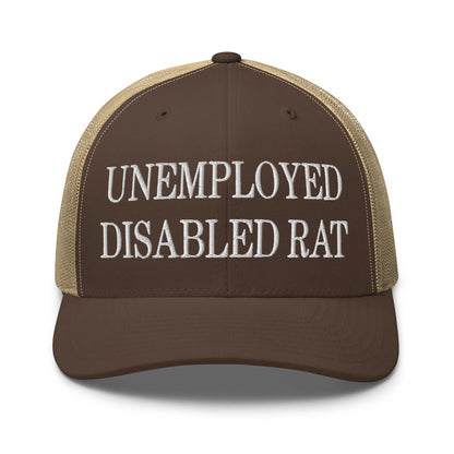 Unemployed Disabled Rat Embroidered Mesh Trucker Hat - Brown/ Khaki