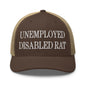 Unemployed Disabled Rat Embroidered Mesh Trucker Hat - Brown/ Khaki
