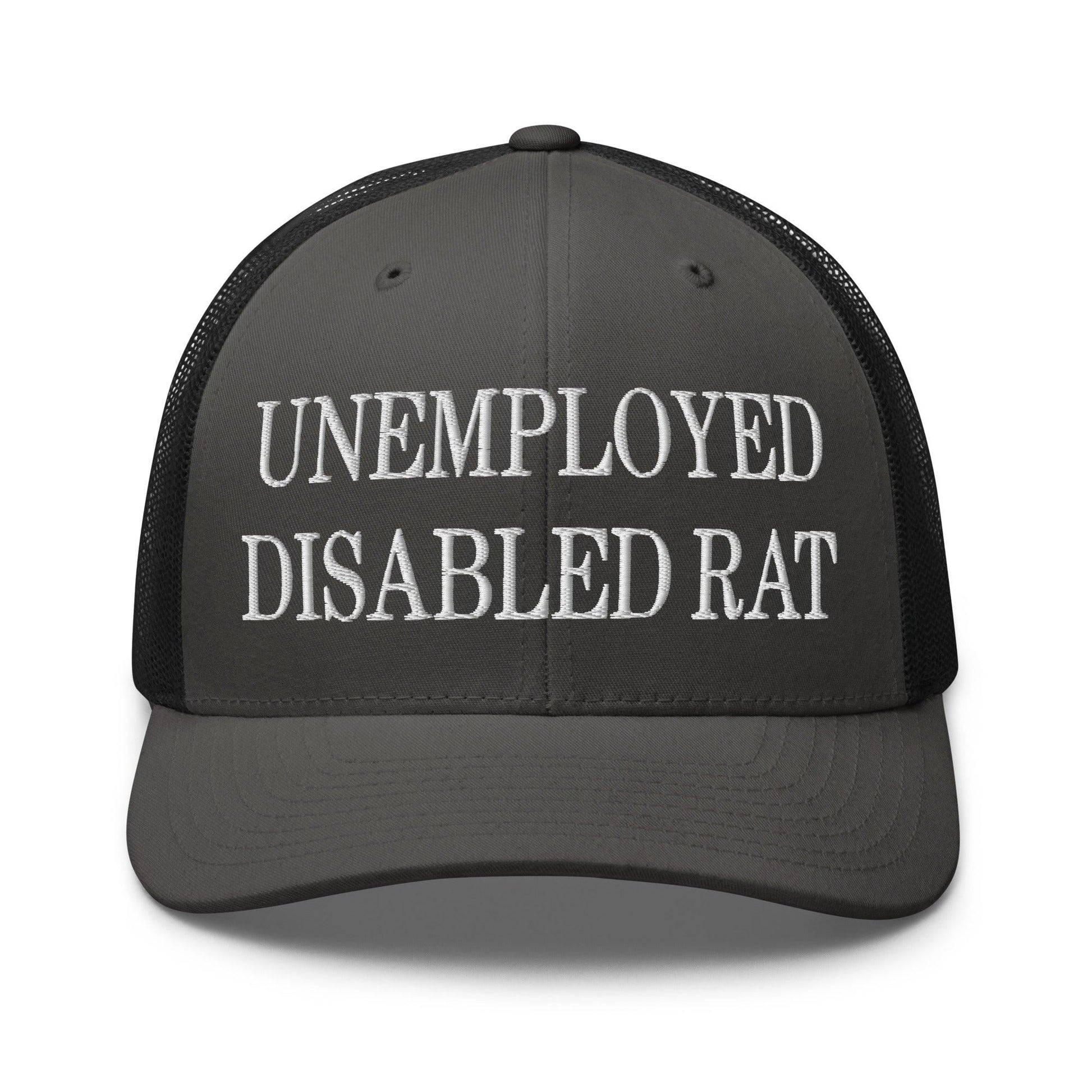 Unemployed Disabled Rat Embroidered Mesh Trucker Hat - Charcoal/ Black