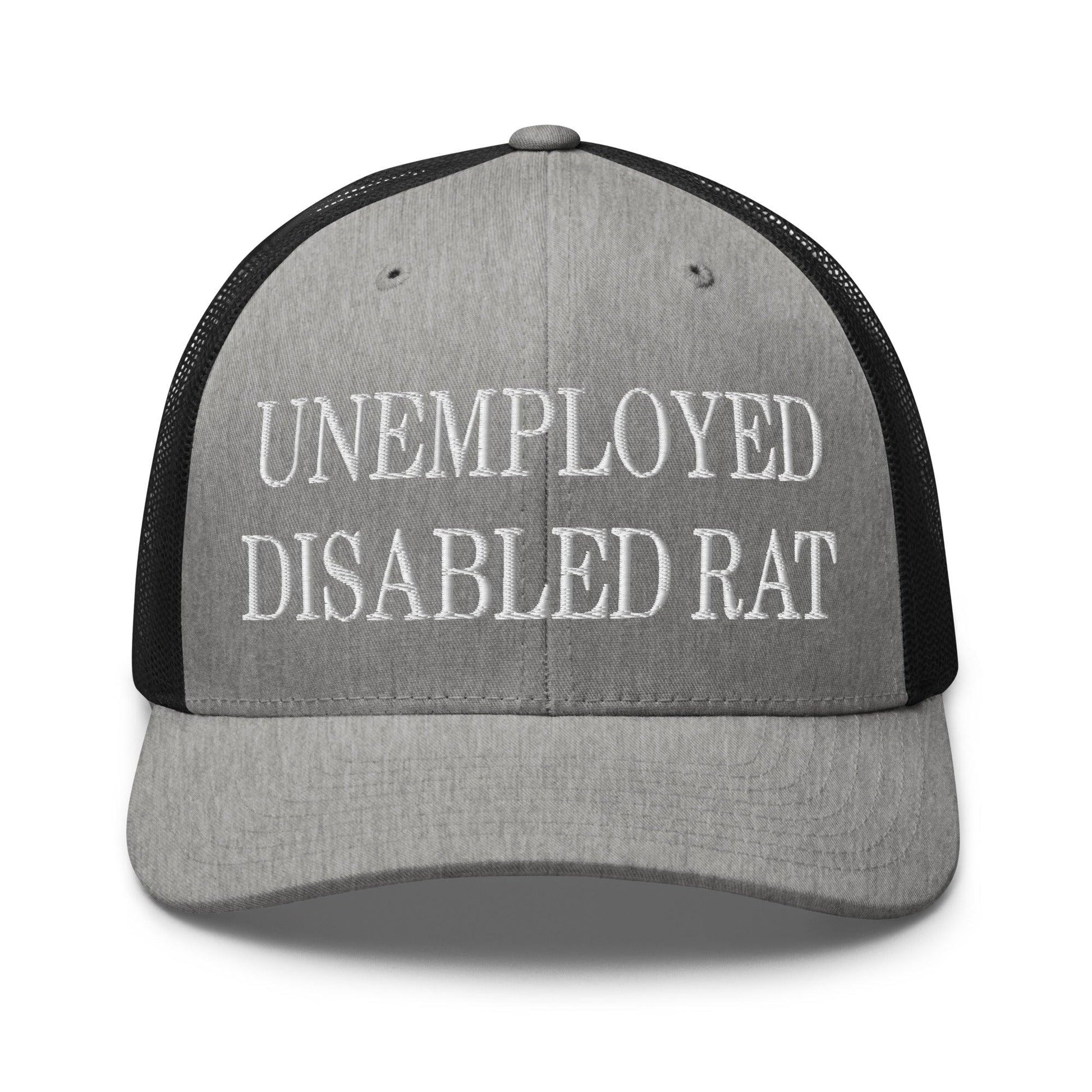 Unemployed Disabled Rat Embroidered Mesh Trucker Hat - Heather/ Black