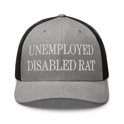 Unemployed Disabled Rat Embroidered Mesh Trucker Hat - Heather/ Black