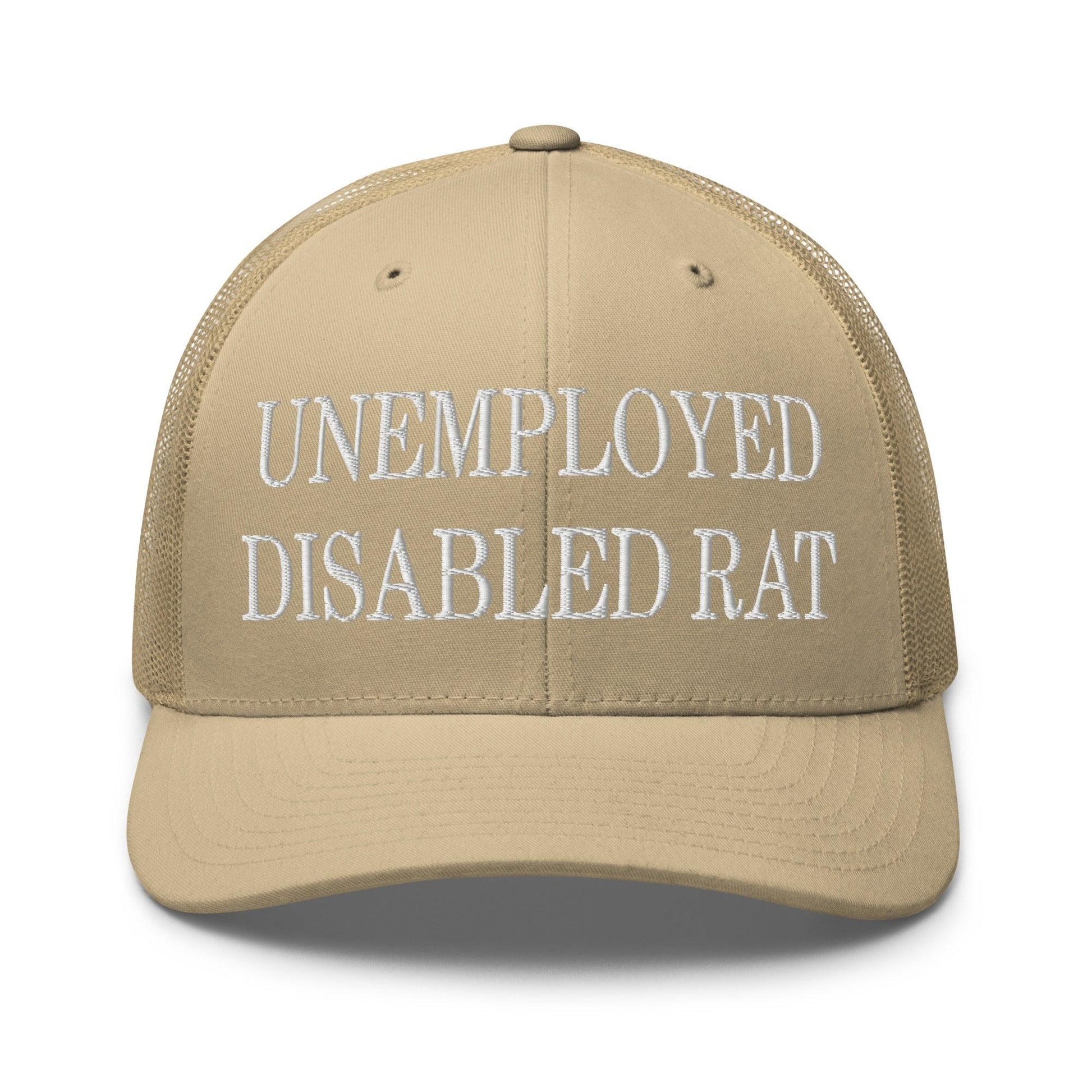Unemployed Disabled Rat Embroidered Mesh Trucker Hat - Khaki
