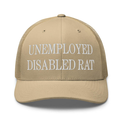 Unemployed Disabled Rat Embroidered Mesh Trucker Hat - Khaki