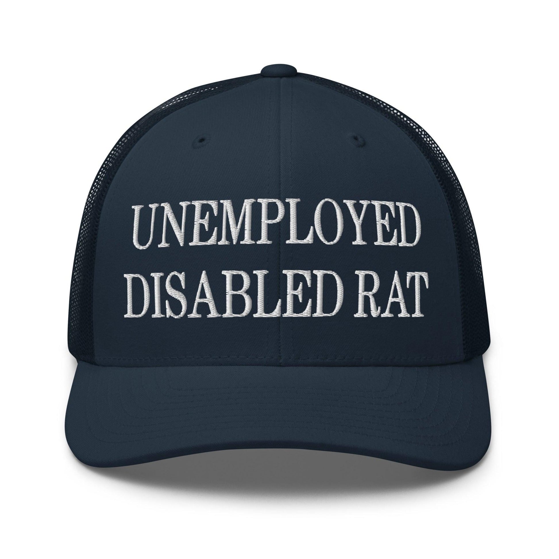 Unemployed Disabled Rat Embroidered Mesh Trucker Hat - Navy