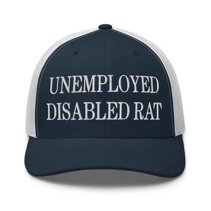 Unemployed Disabled Rat Embroidered Mesh Trucker Hat - Navy/ White