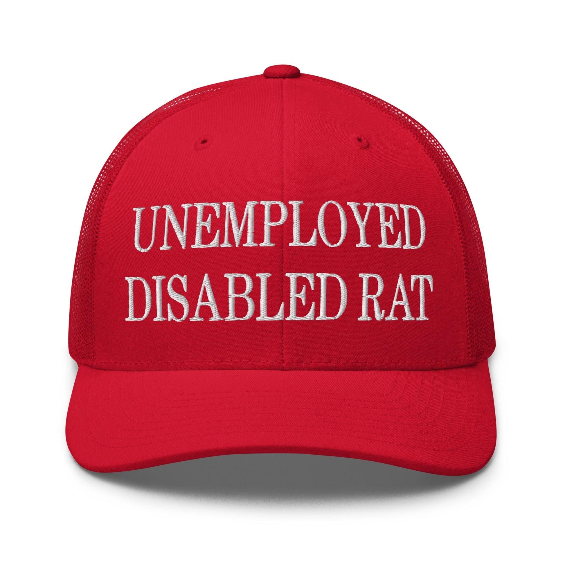 Unemployed Disabled Rat Embroidered Mesh Trucker Hat - Red