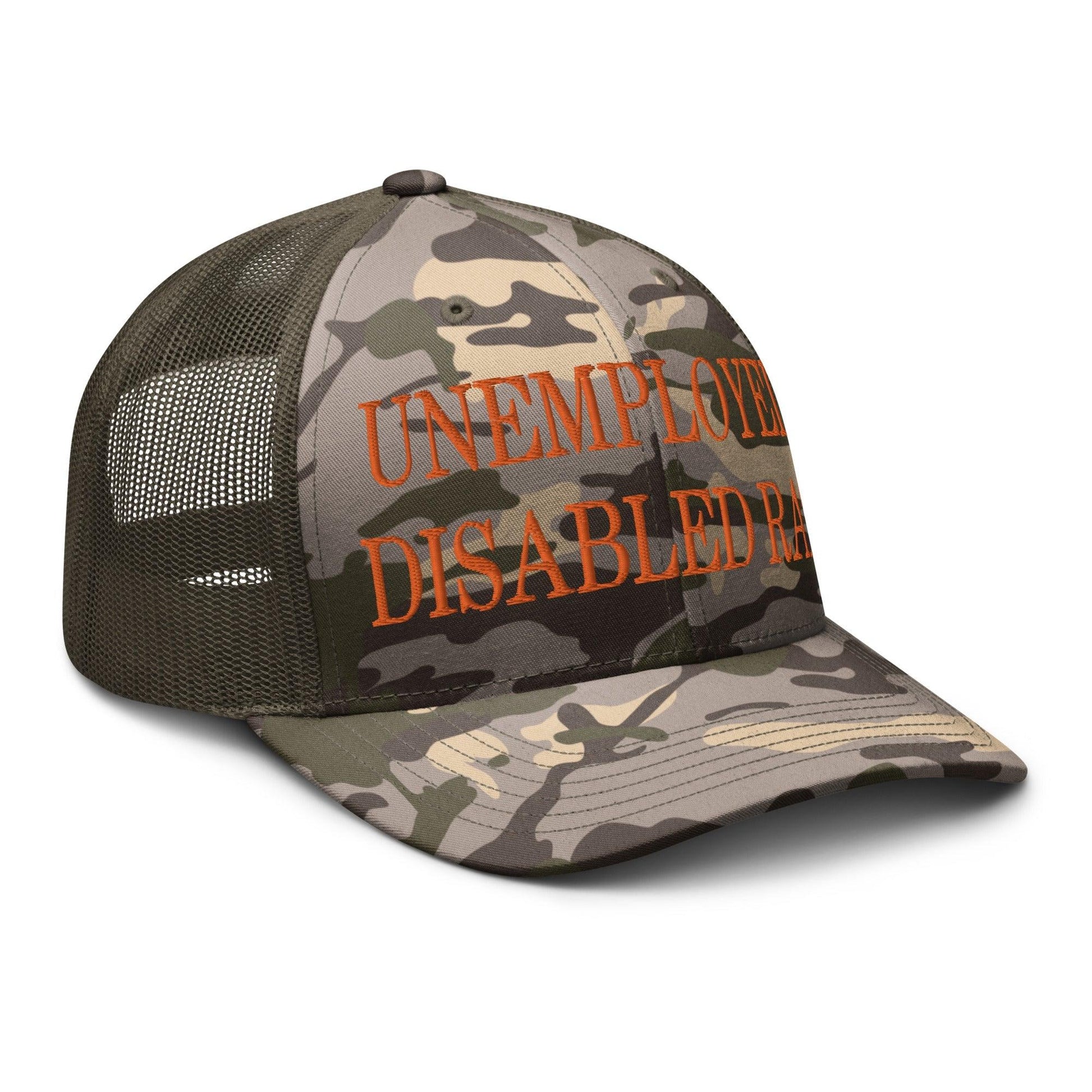 Unemployed Disabled Rat Embroidered Orange Camo Trucker Hat