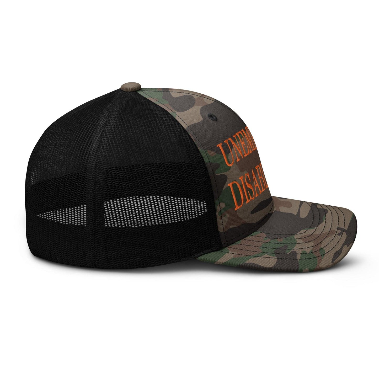 Unemployed Disabled Rat Embroidered Orange Camo Trucker Hat