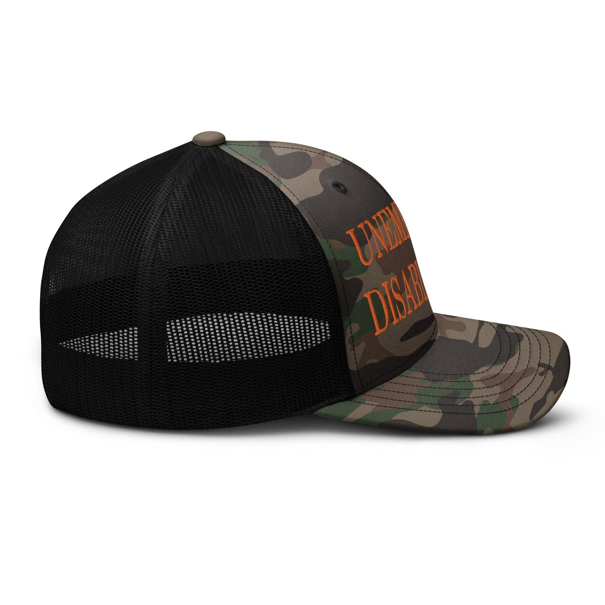 Unemployed Disabled Rat Embroidered Orange Camo Trucker Hat