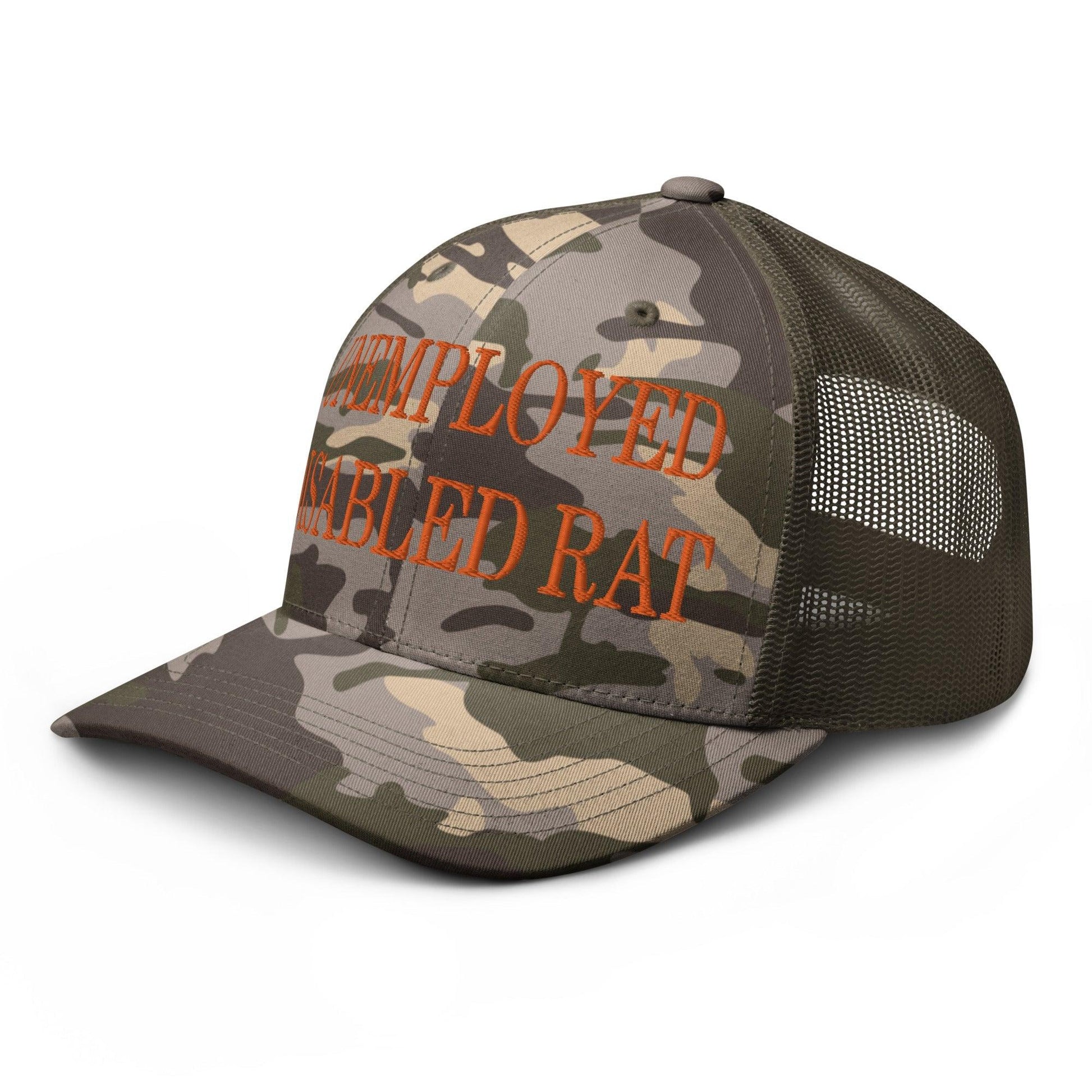 Unemployed Disabled Rat Embroidered Orange Camo Trucker Hat