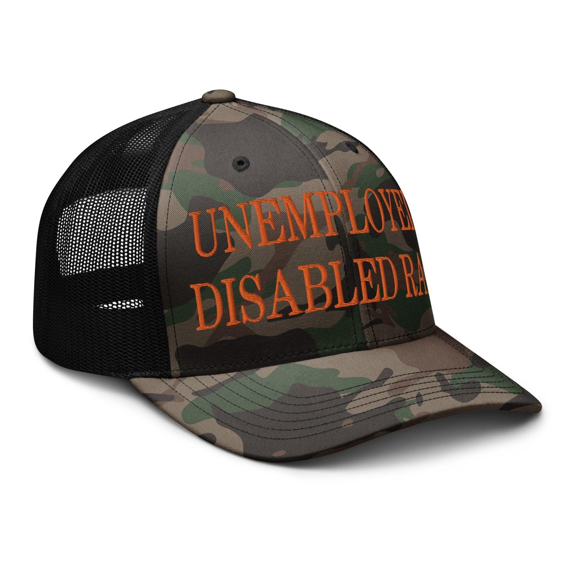 Unemployed Disabled Rat Embroidered Orange Camo Trucker Hat